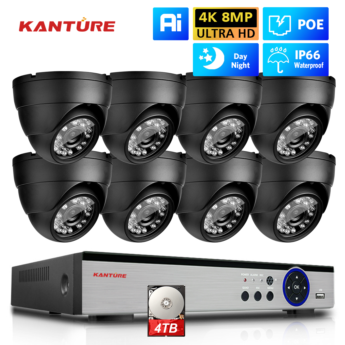 Home Security Systems With Cameras - KANTURE 8CH 4K CCTV Camera System