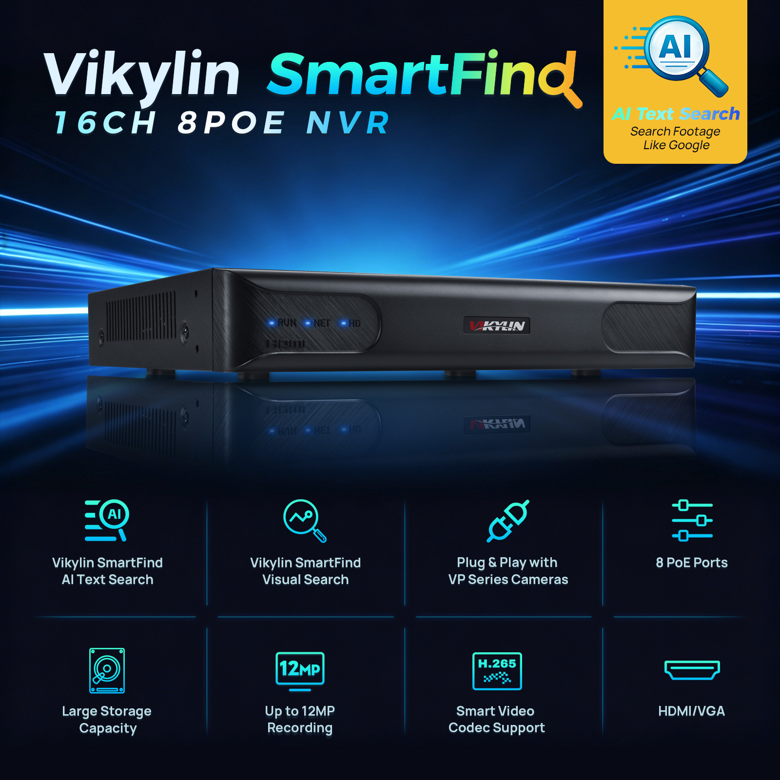Home Security America - Vikylin 4K NVR 16CH 8POE Home