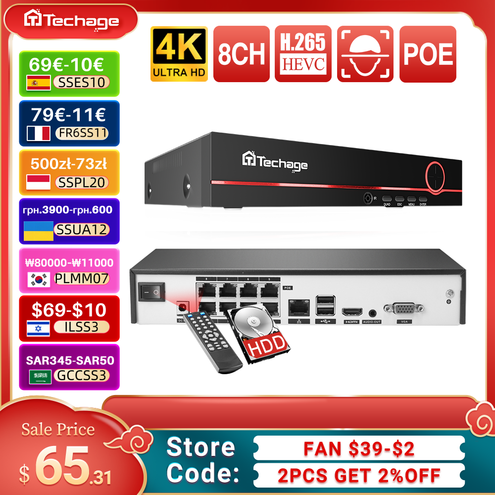 Home Security Camera - Techage H.265 8CH PoE Network Video