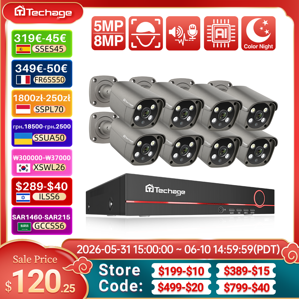 Home Security Systems With Cameras - Techage 8CH 5MP 8MP Security Camera