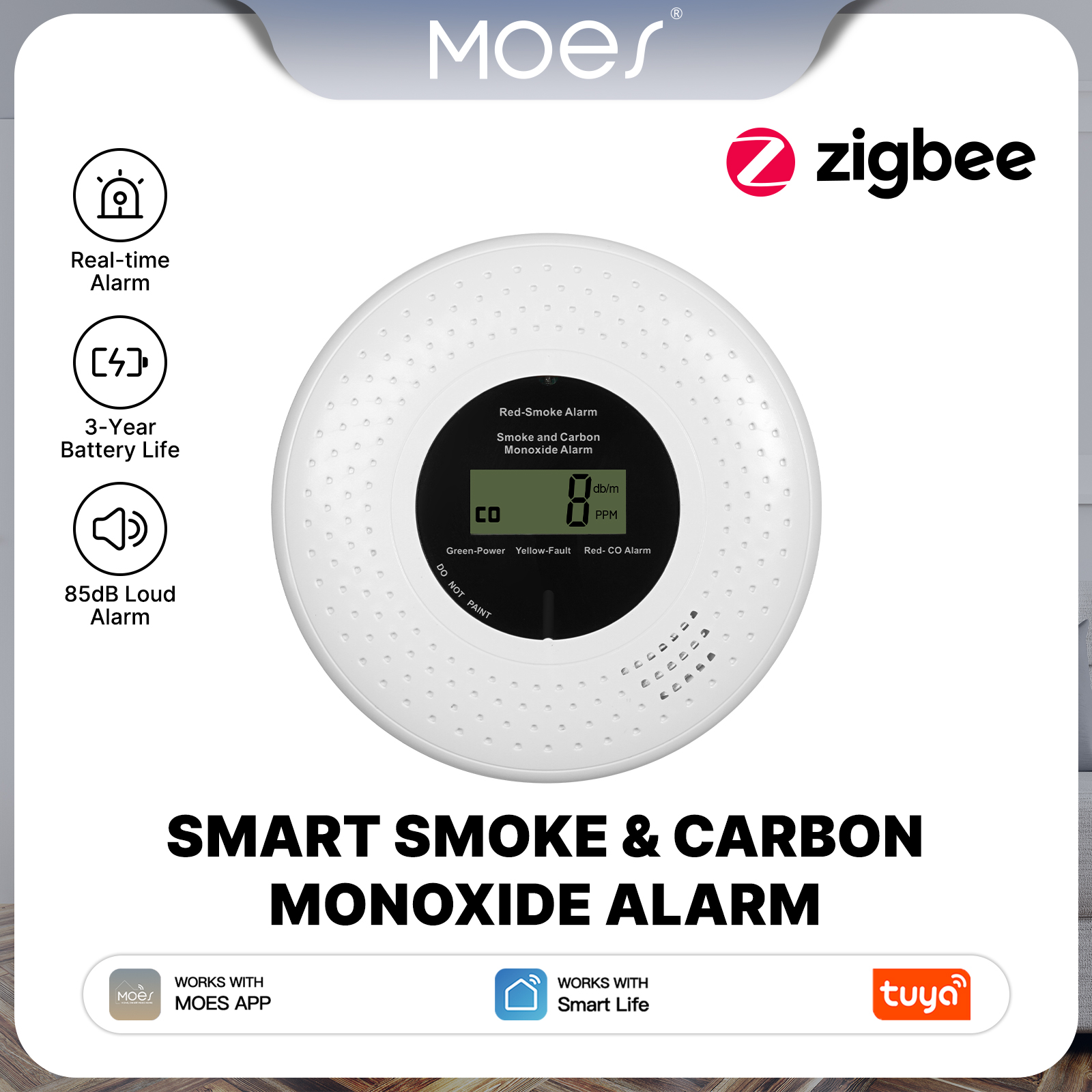 Home Security Gadgets - MOES Tuya Zigbee Smart Smoke Carbon